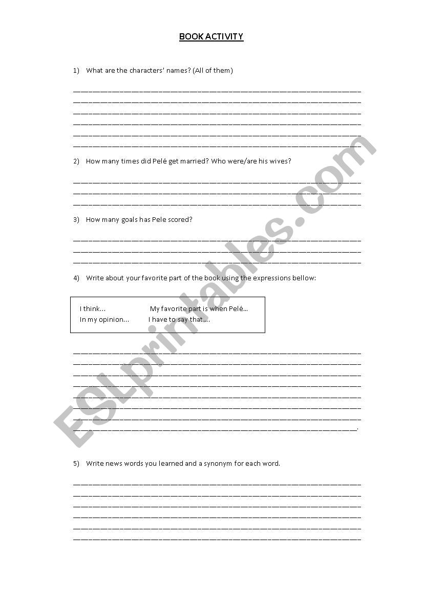 Book activity - Pelé´s book - ESL worksheet by Danubia123