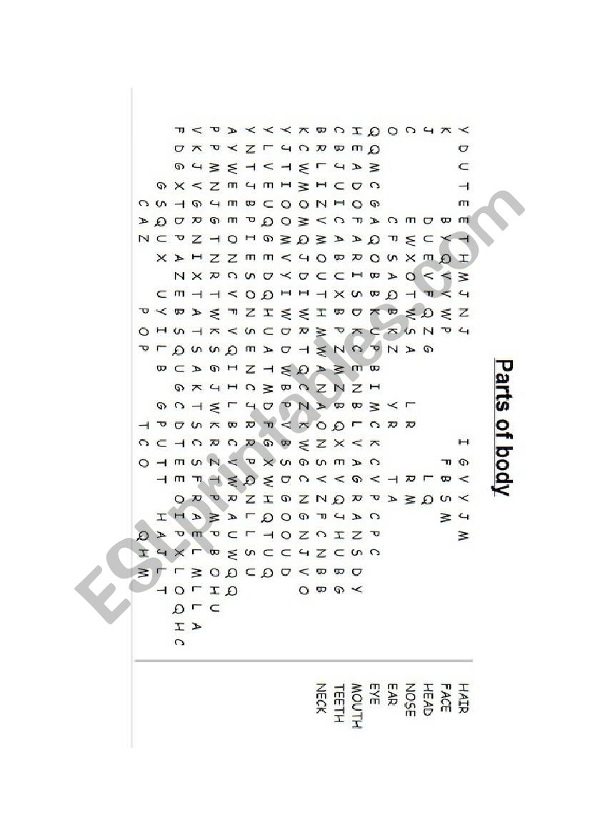 Parts of body worksheet