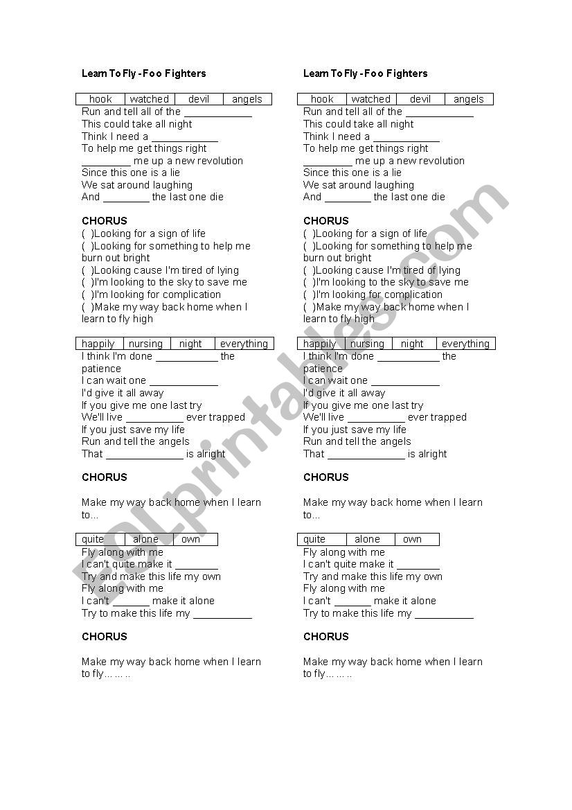 Learn to Fly - Foo Fighters worksheet