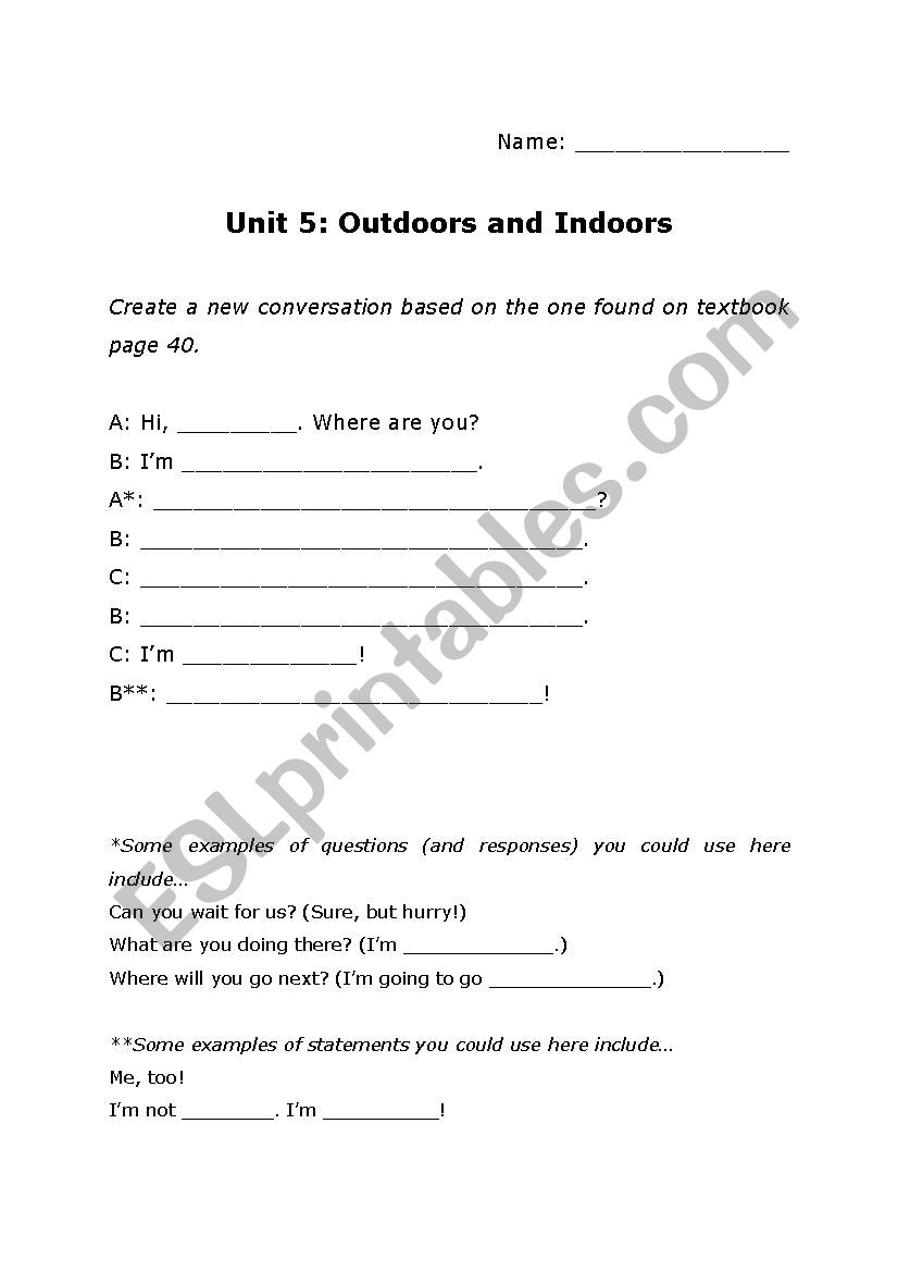 Conversation Exercise - Lets Go 4, Unit 5: Outdoors and Indoors
