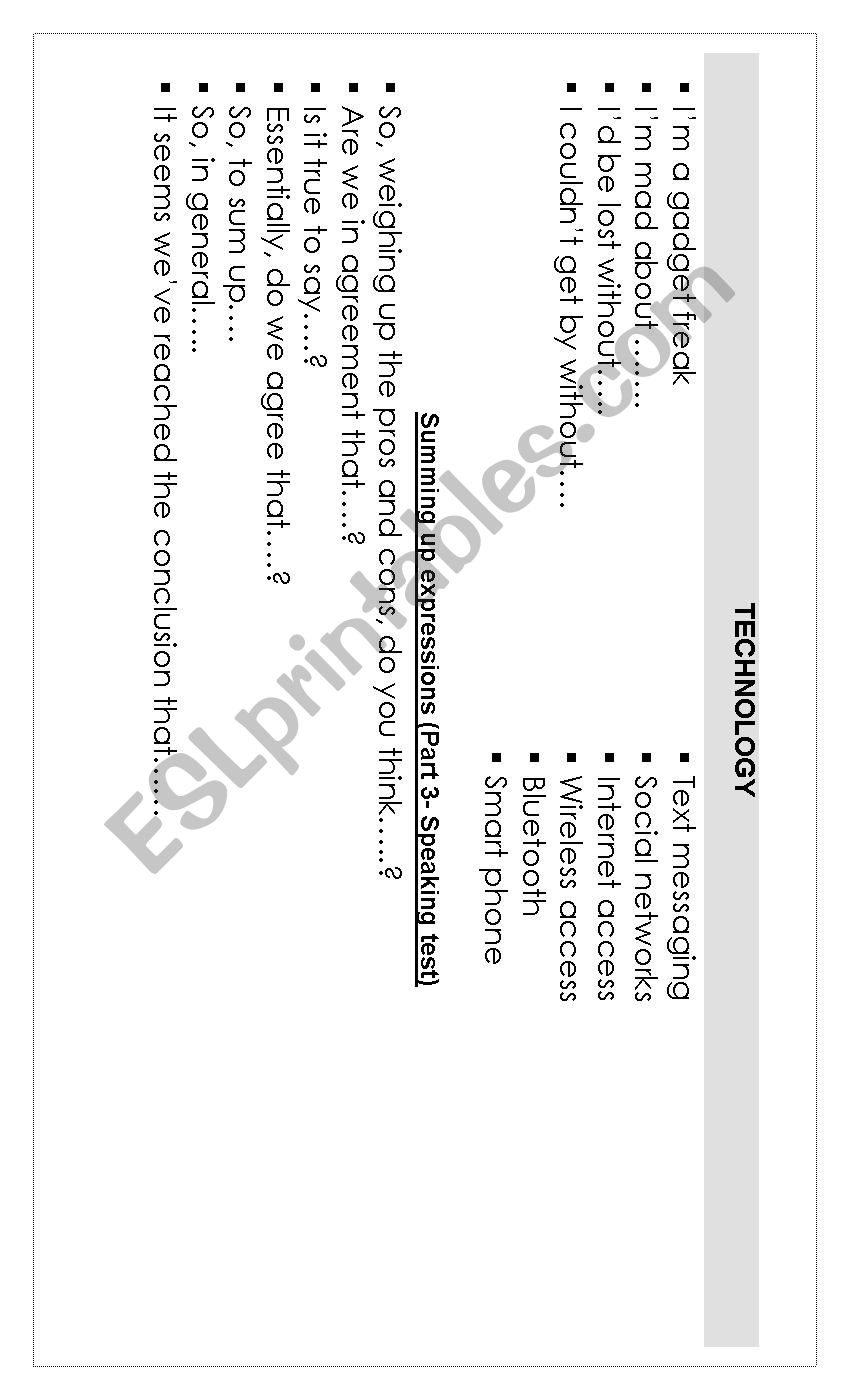 Technology worksheet