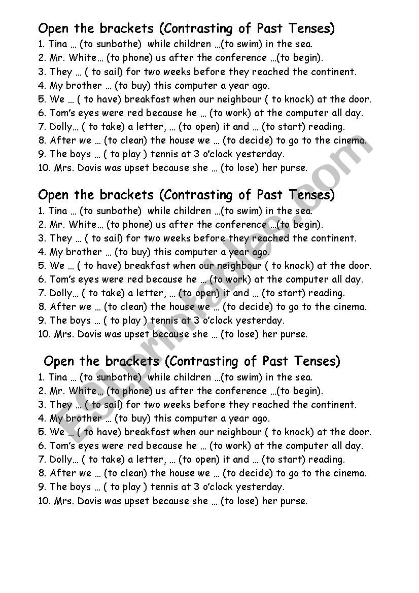 Contrasting of past tenses worksheet