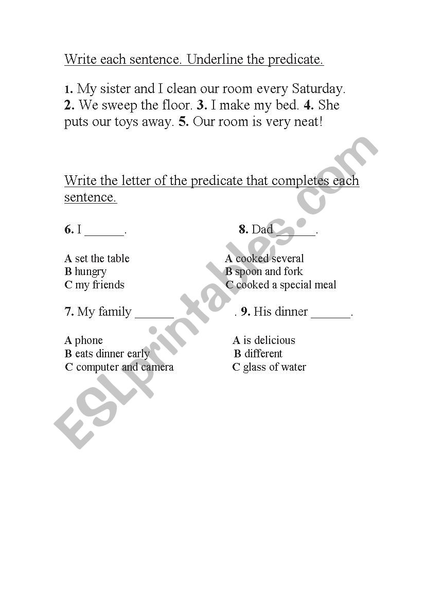 predicate worksheet