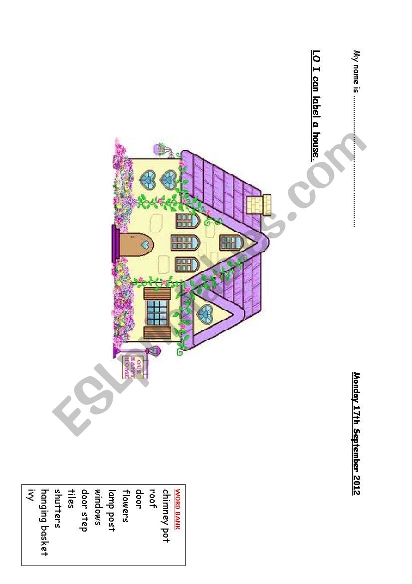 House to label worksheet