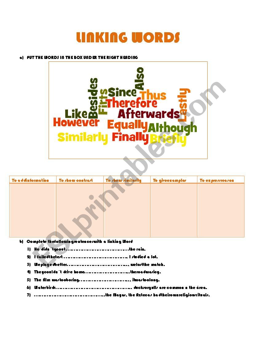 Liking words activity worksheet