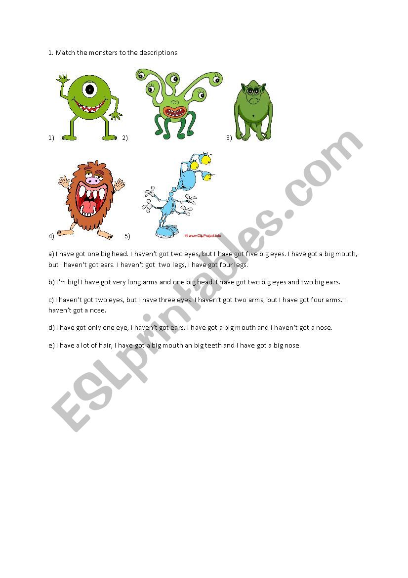 monsters worksheet