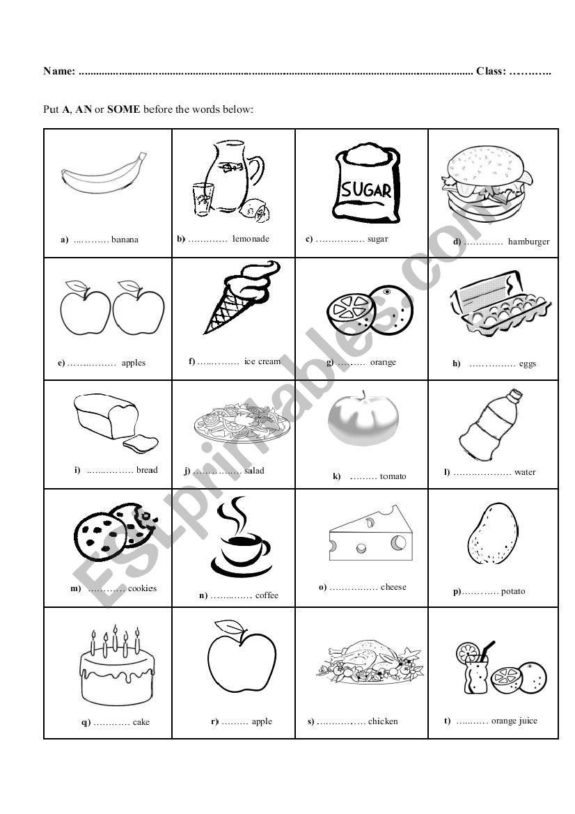 English Activity with A, AN and SOME