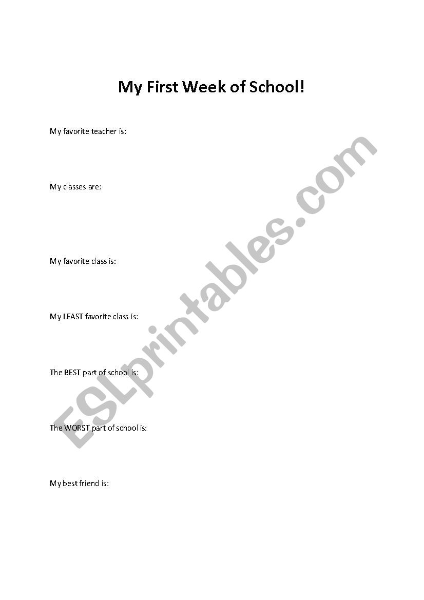 My First Week of School worksheet