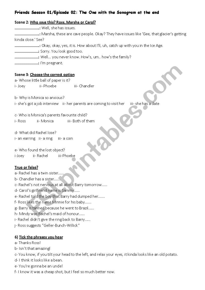 Friends worksheet