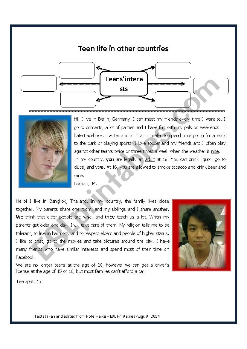 teen life in other countries worksheet