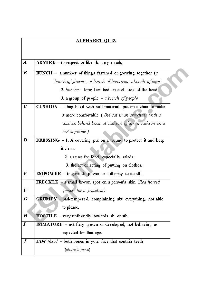 Alphaber Quiz worksheet