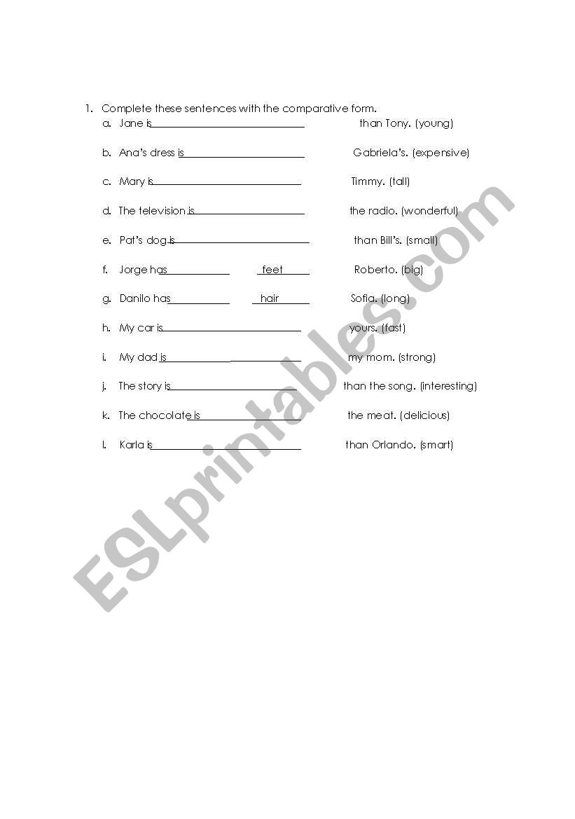 comparatives worksheet