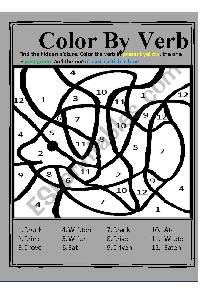 Printable Color The Verb Worksheets