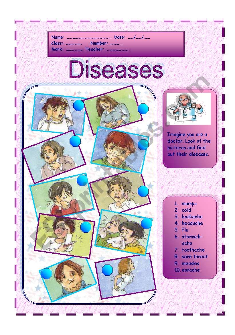 Diseases ESL Worksheet By Vanda51