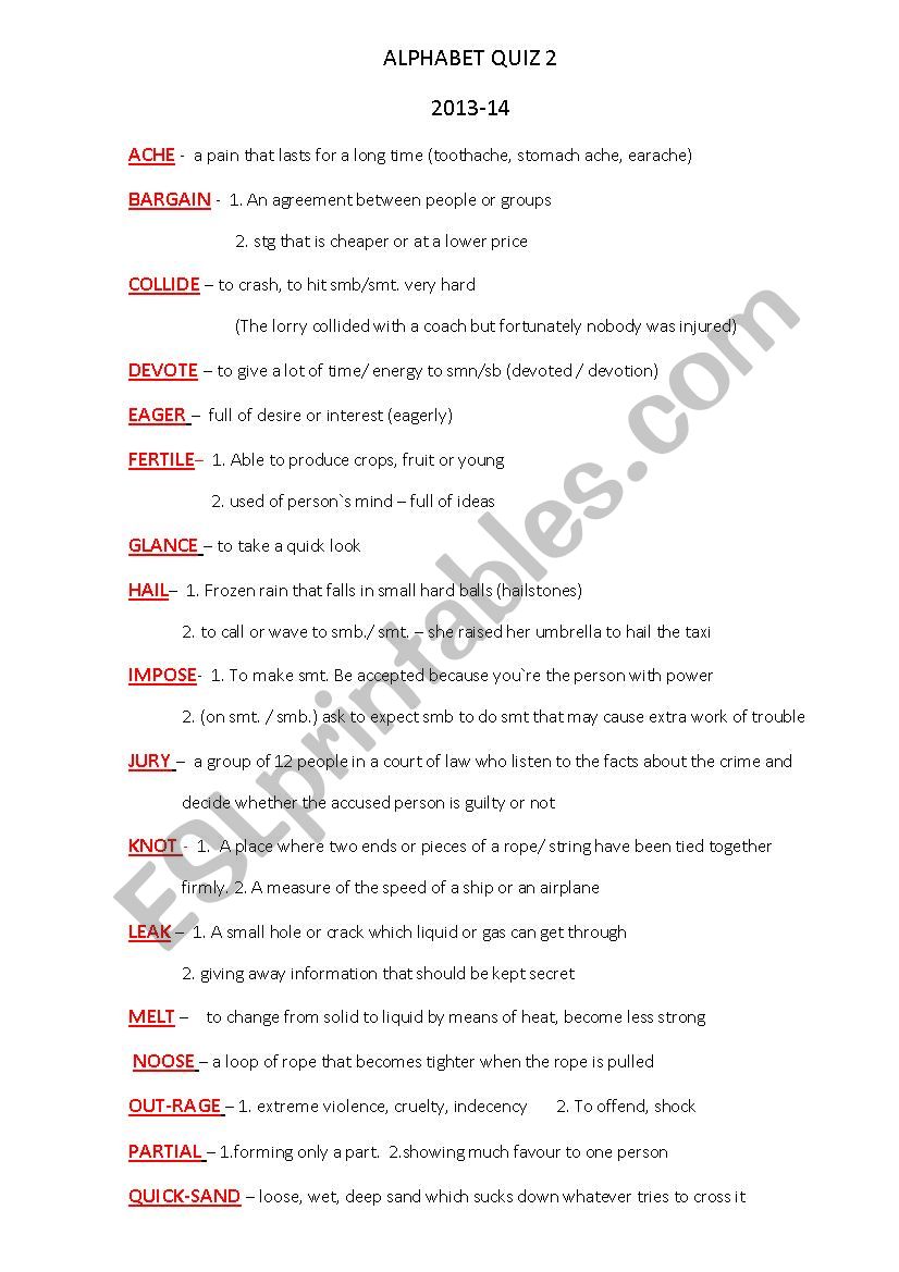 Alphabet Quiz 2 worksheet