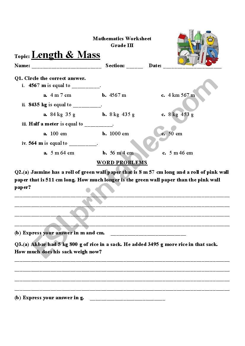 Length and Mass Worksheet for grade 25 - ESL worksheet by mariajane With Regard To Order Of The Mass Worksheet