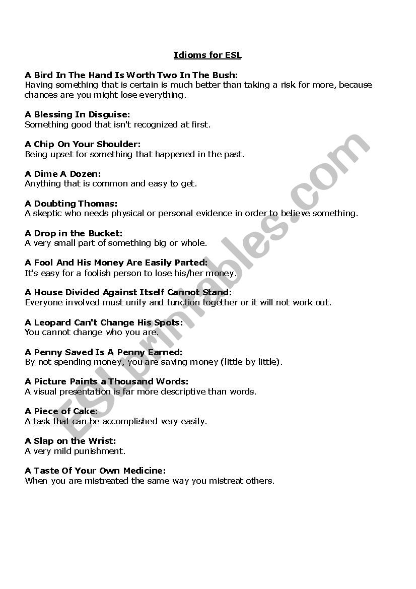 Idioms worksheet