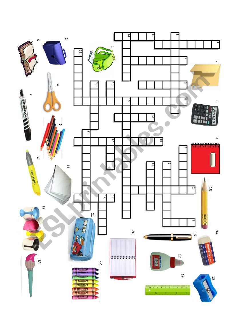 crossword school supplies worksheet