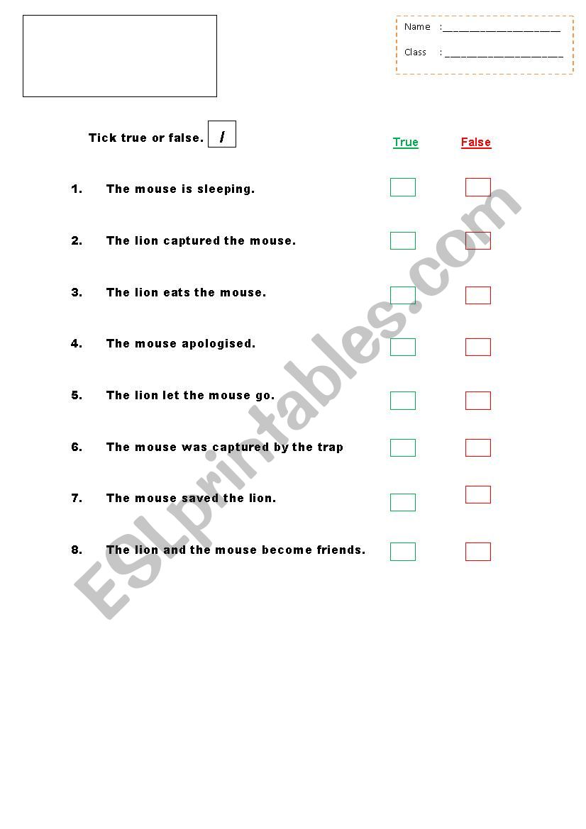 Lion and Mouse worksheet