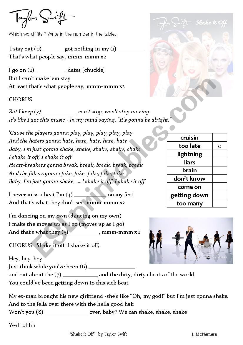  Shake It Off By Taylor Swift ESL Worksheet By Jmcthefirst hotmail