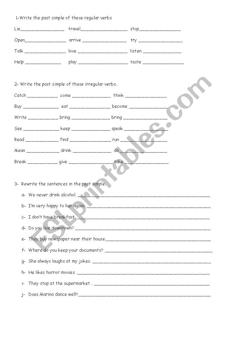 Simple Past Exercices - ESL worksheet by daniele.pena