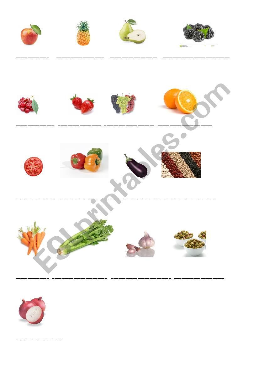 vegetables and fruits worksheet