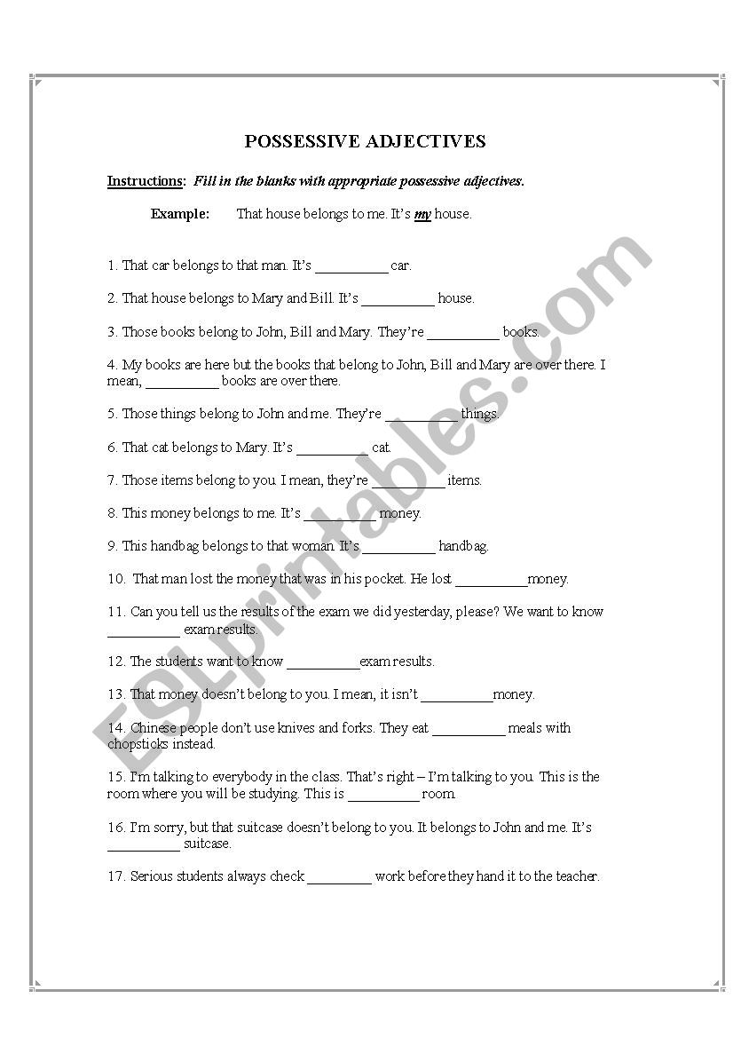 Possessive Adjectives worksheet