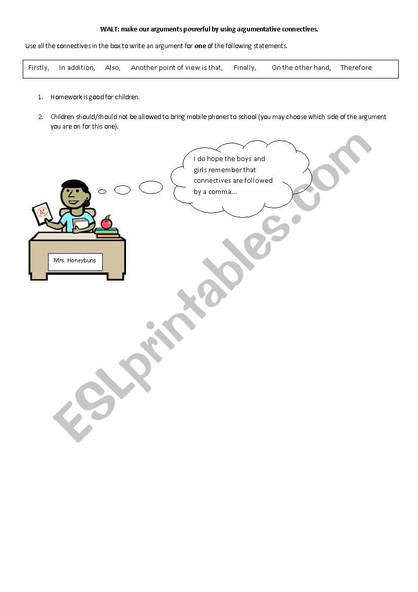 Using argument connectives worksheet