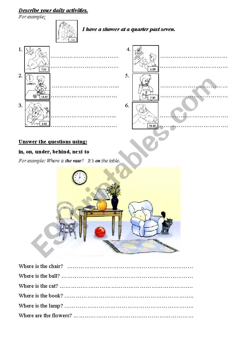 Daily activiies and prepositions 