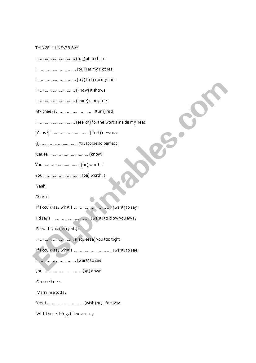 Things I never Say worksheet