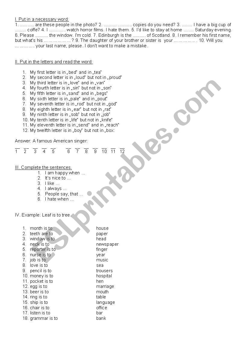 Vocabulary test Elementary worksheet