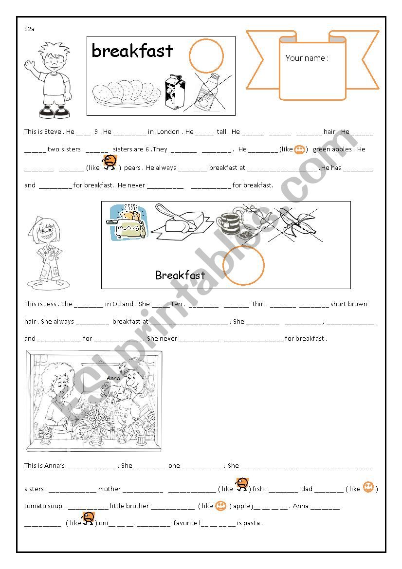 he has milk for breakfast worksheet