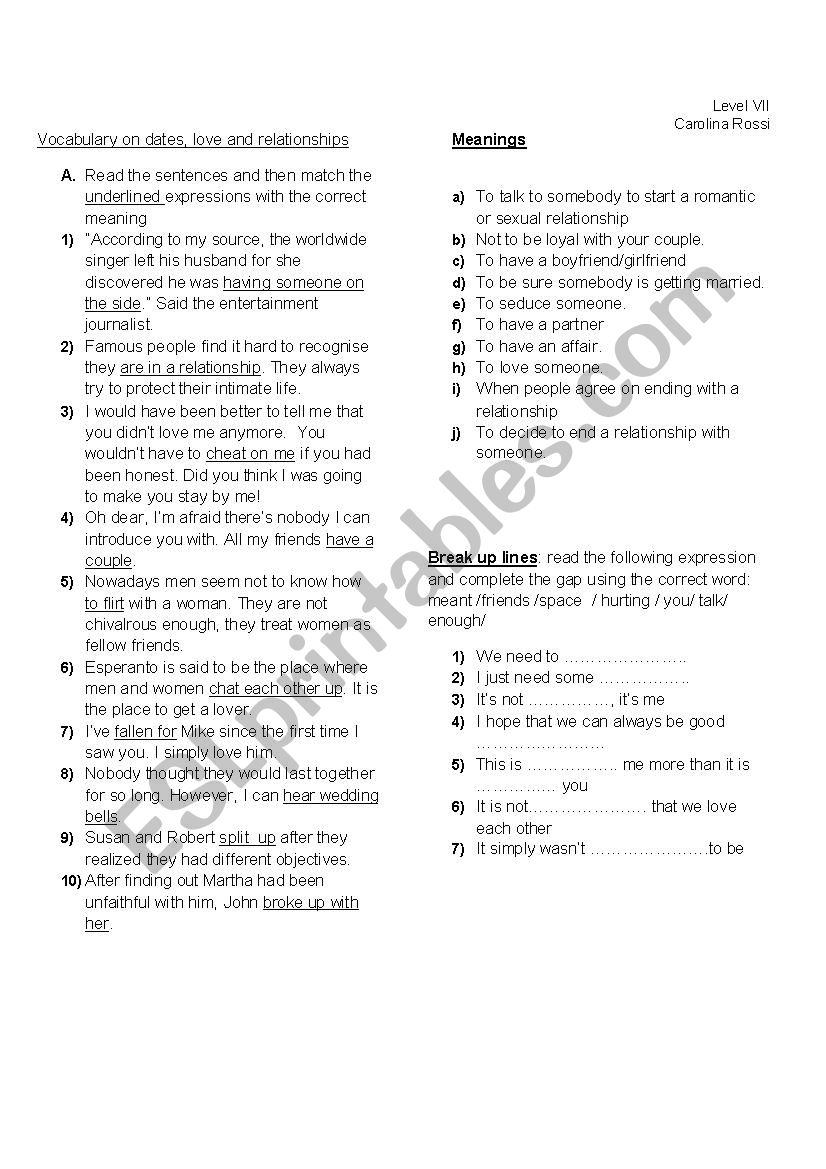 Vocabulary on Dates worksheet