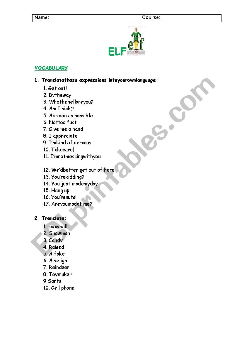 Elf worksheet