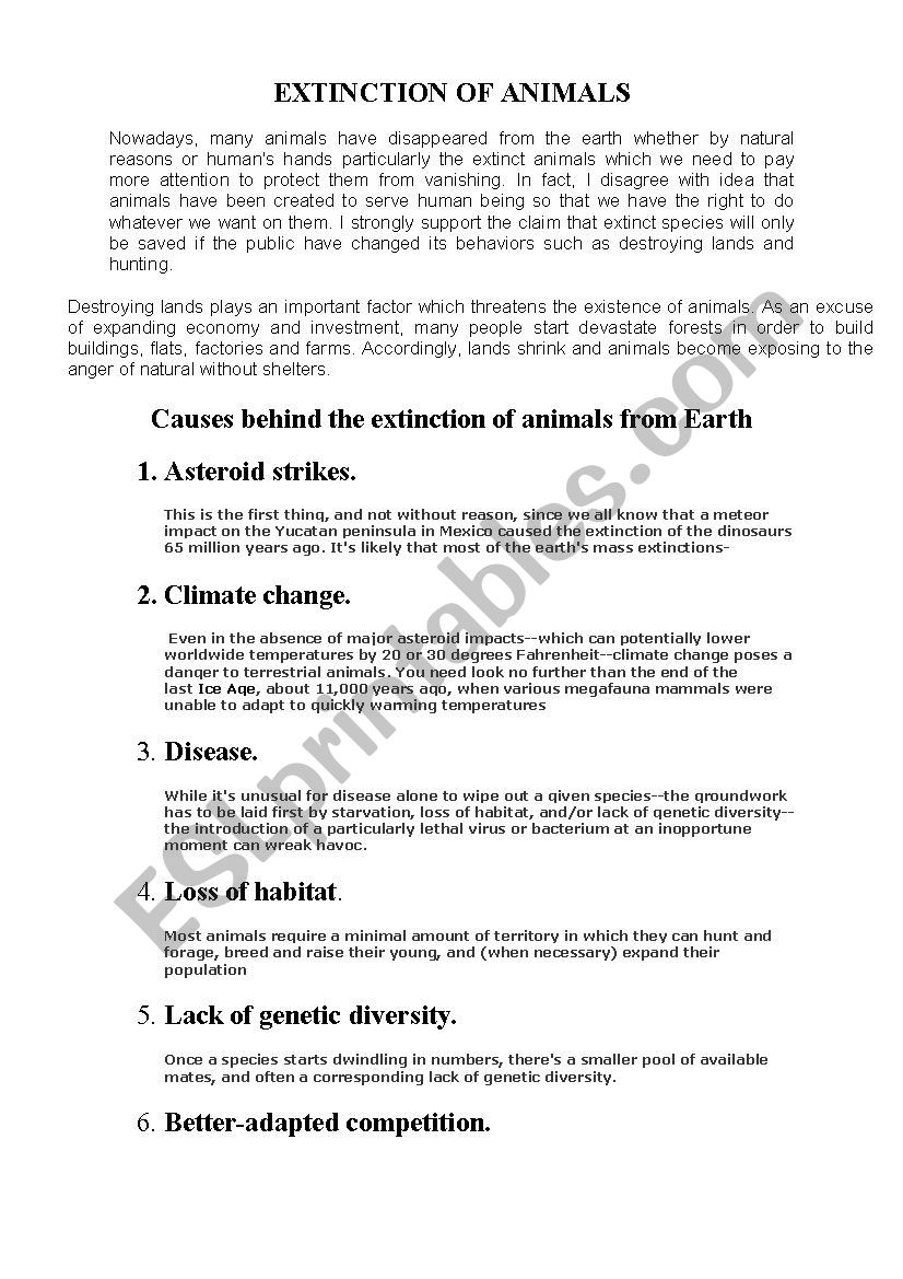 10 Extinct Species worksheet