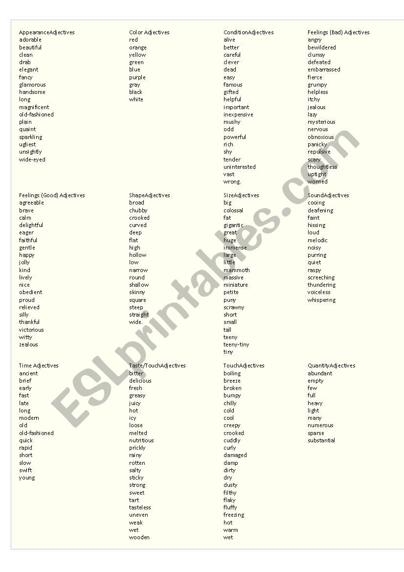 adjectives worksheet