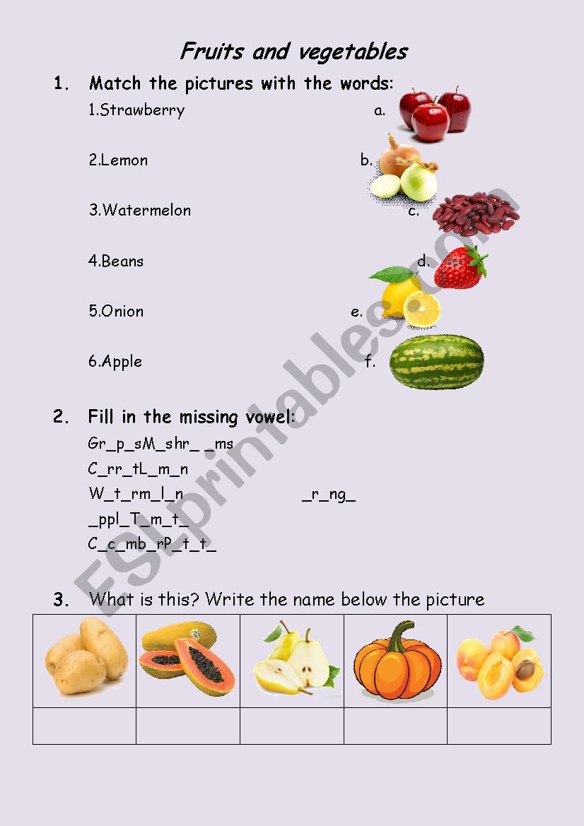 fruits and vegetables worksheet