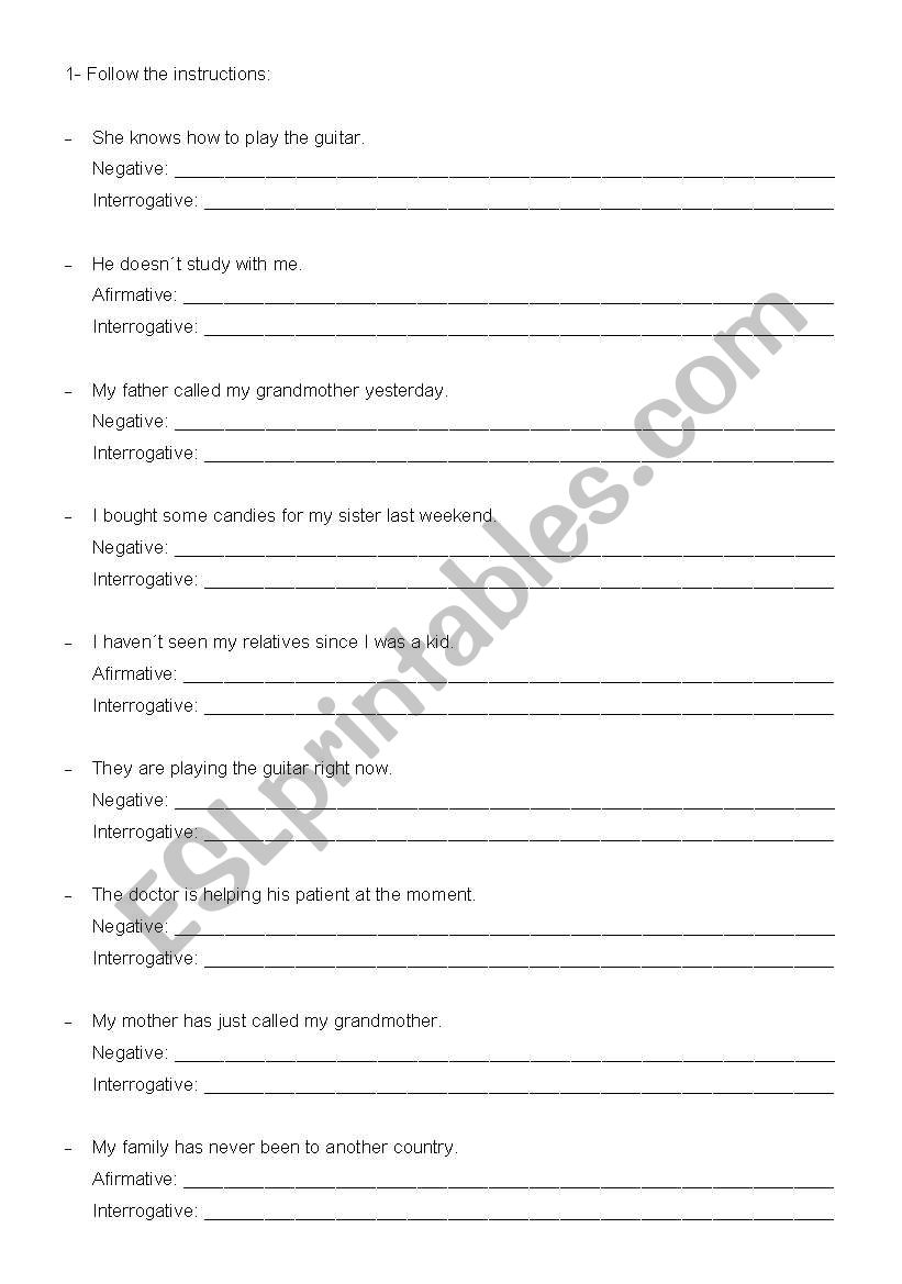 Verb tenses exercises worksheet