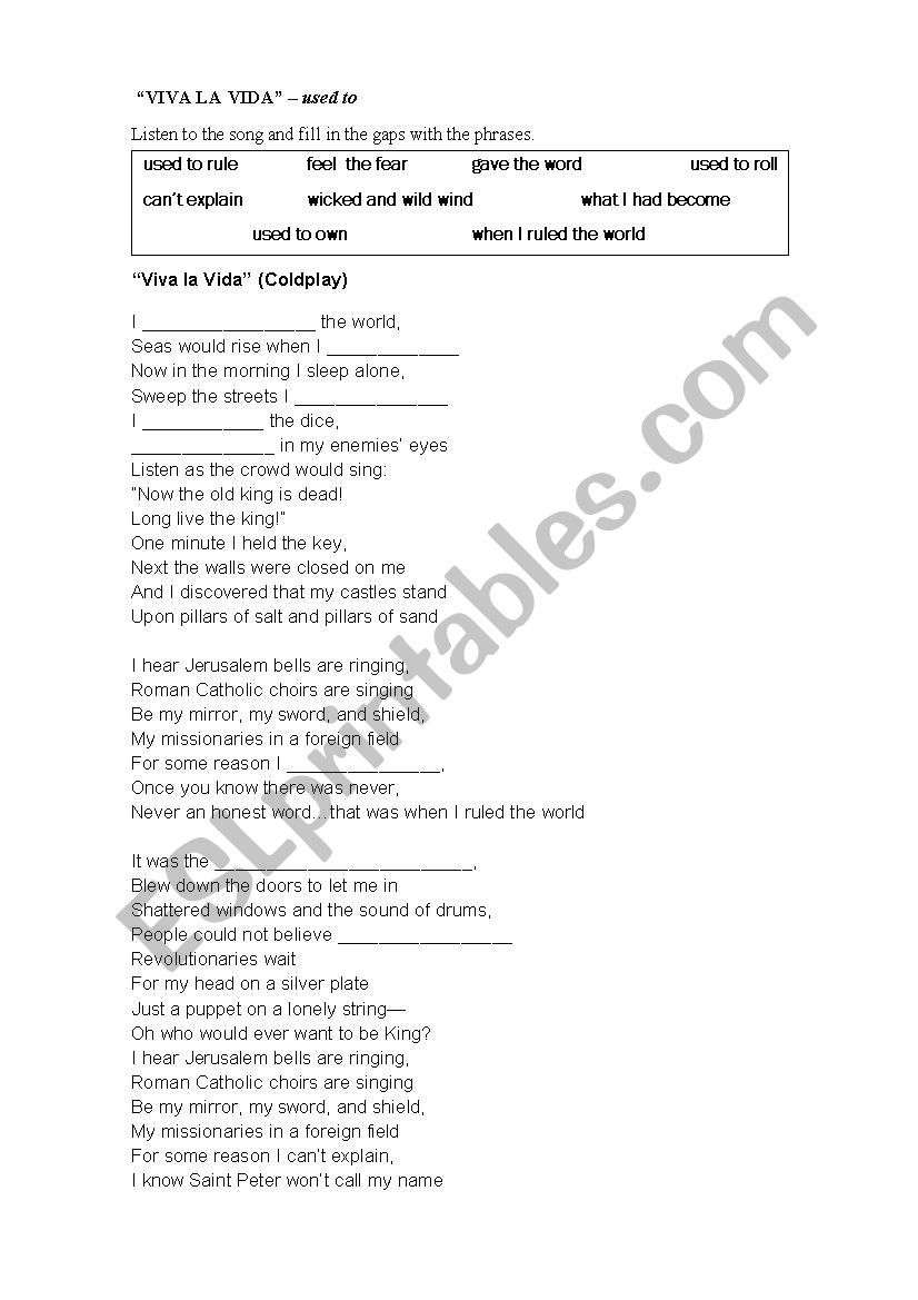 viva la vida worksheet