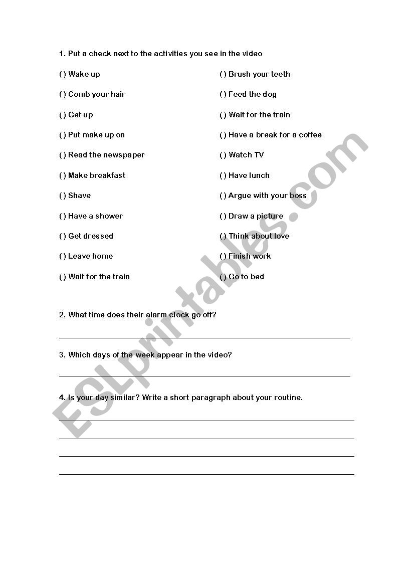 Bad Day worksheet