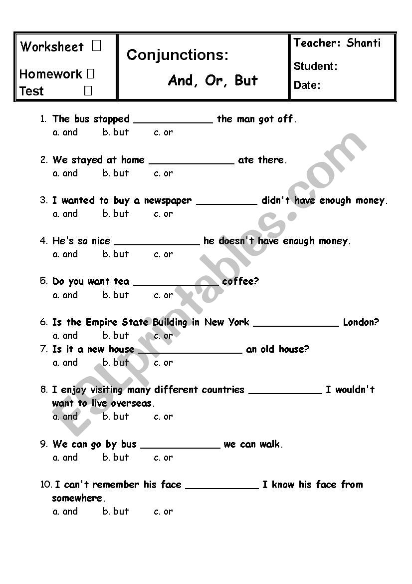 Conjunctions Explanation And Practice ESL Worksheet By Minellpena