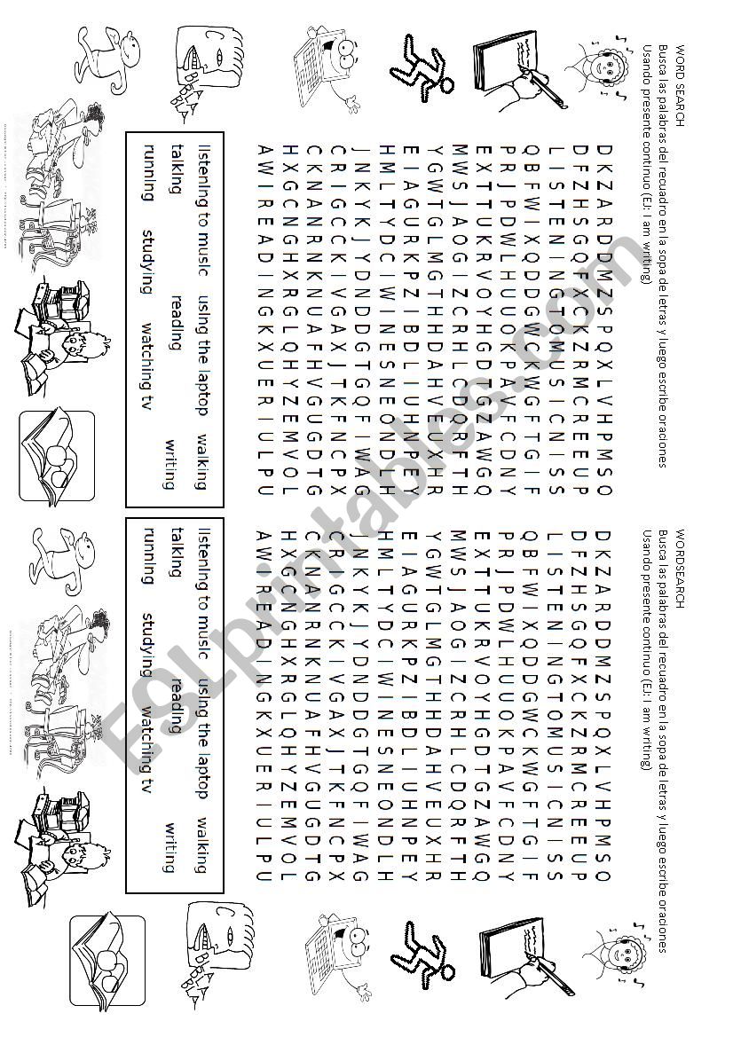 Present Continuous WORD SEARCH ESL Worksheet By Anita Rod