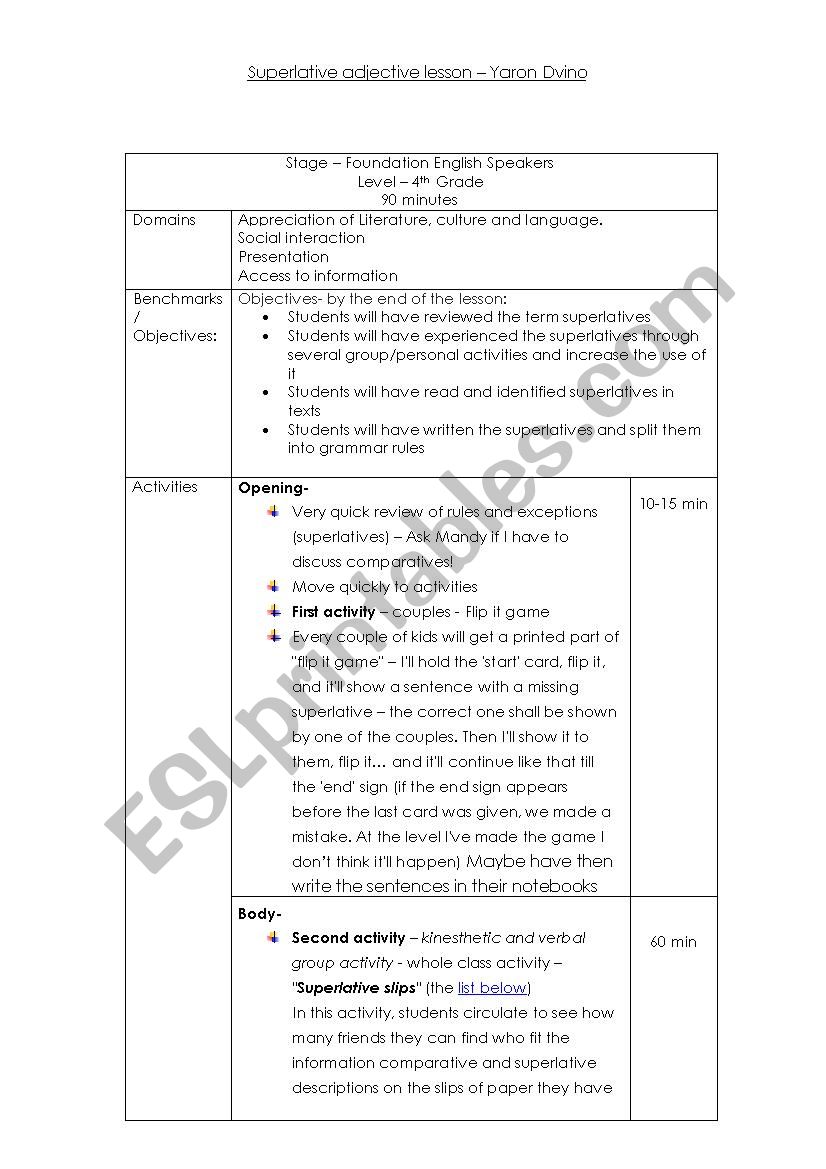 Comparative And Superlative Lesson Plan Yaron Dvino ESL Worksheet By Divinelly