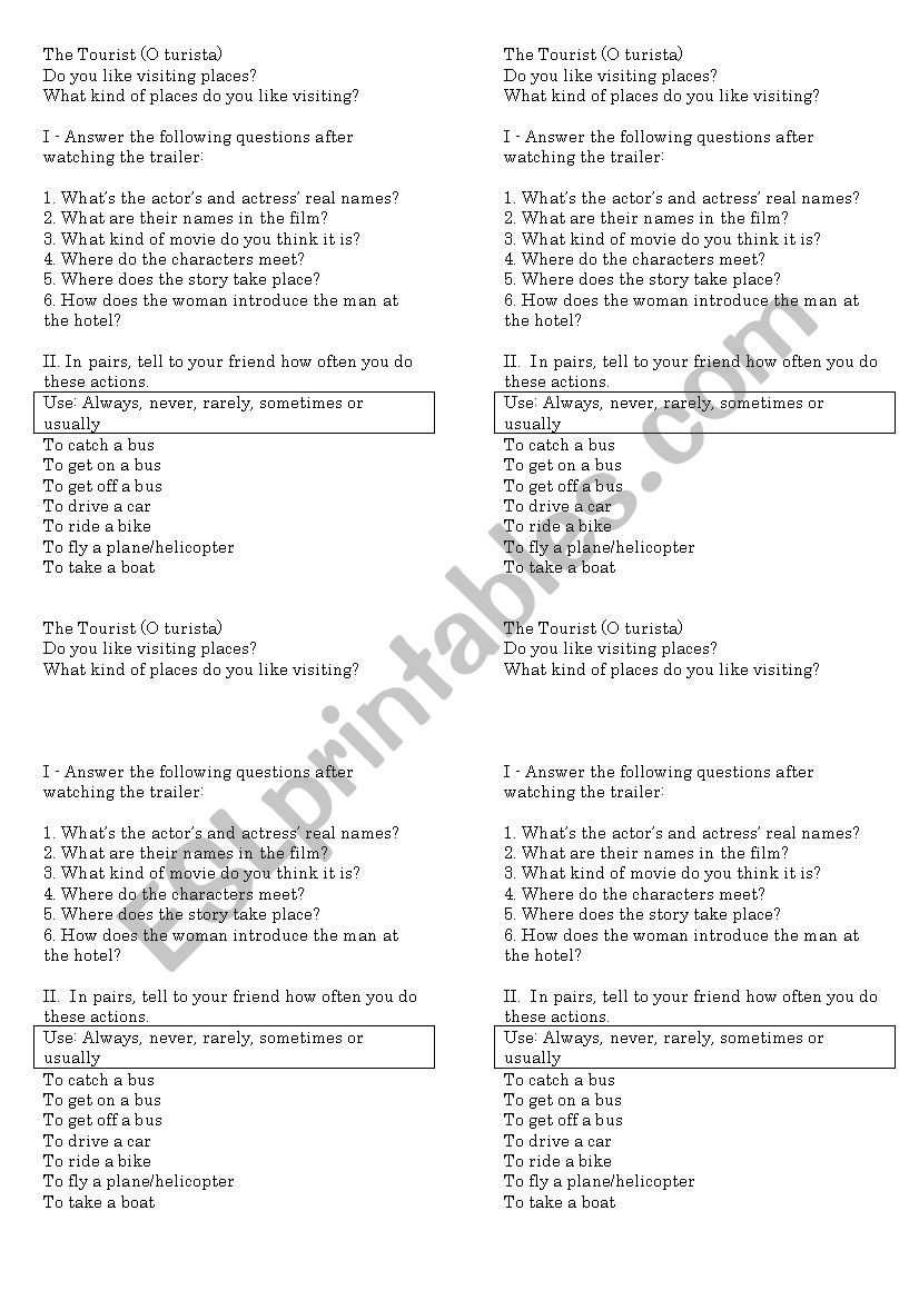 The tourist - comprehension worksheet