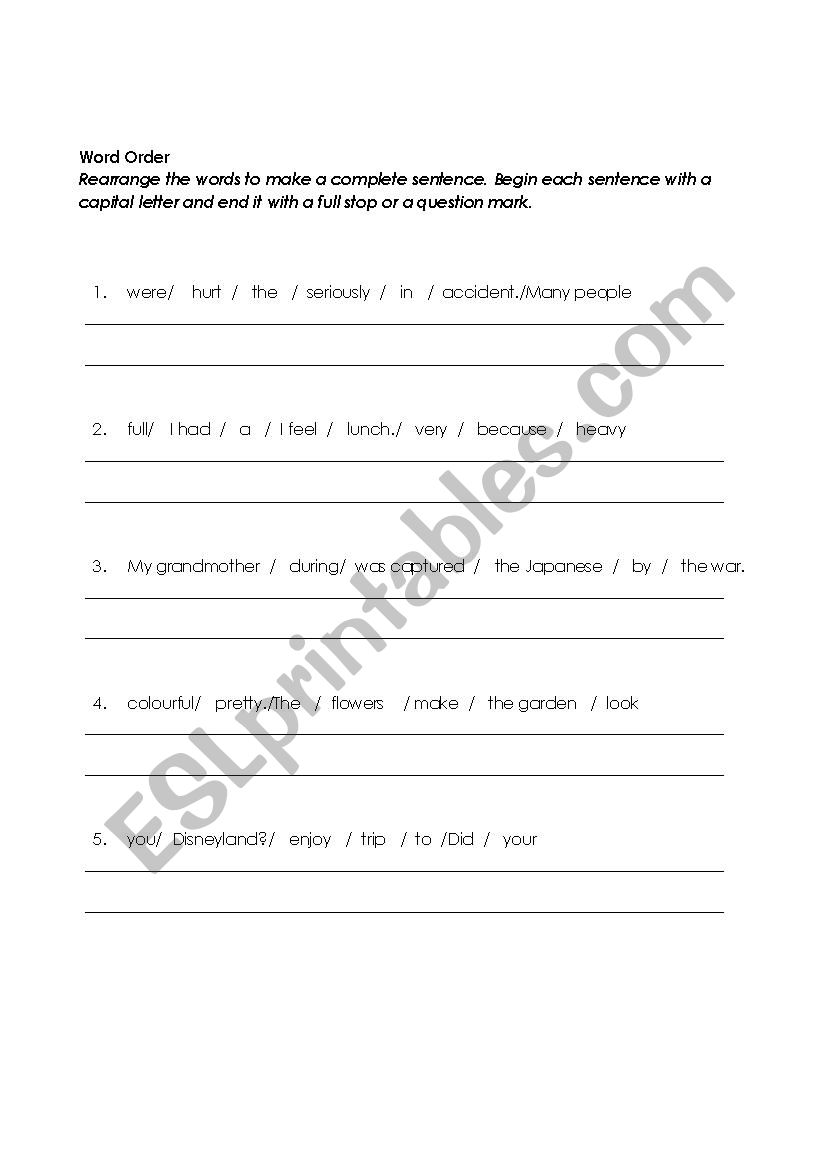 Word Order worksheet