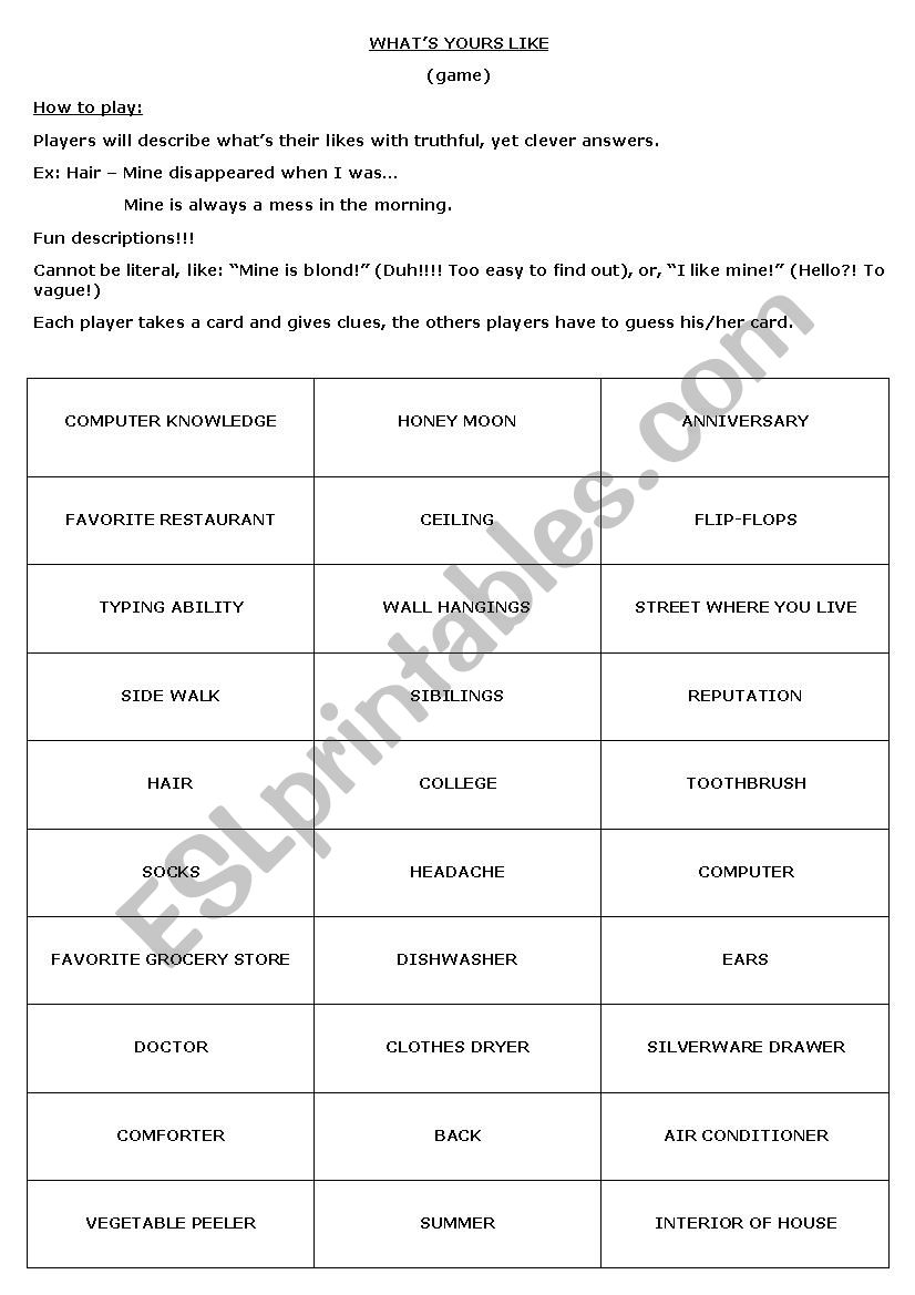 What´s your like - ESL worksheet by BeeBlack