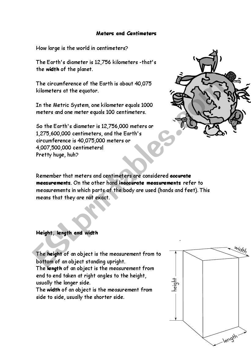 Meters and Centimenters worksheet