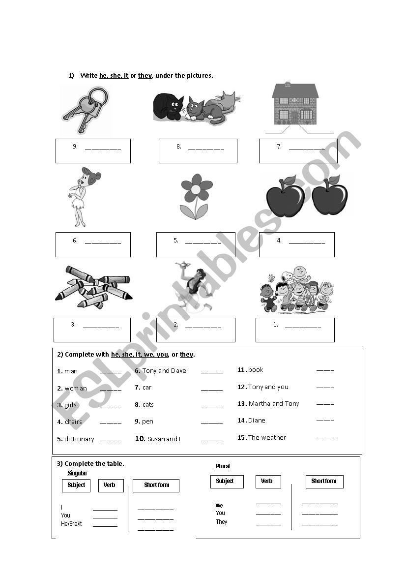 Subjects worksheet