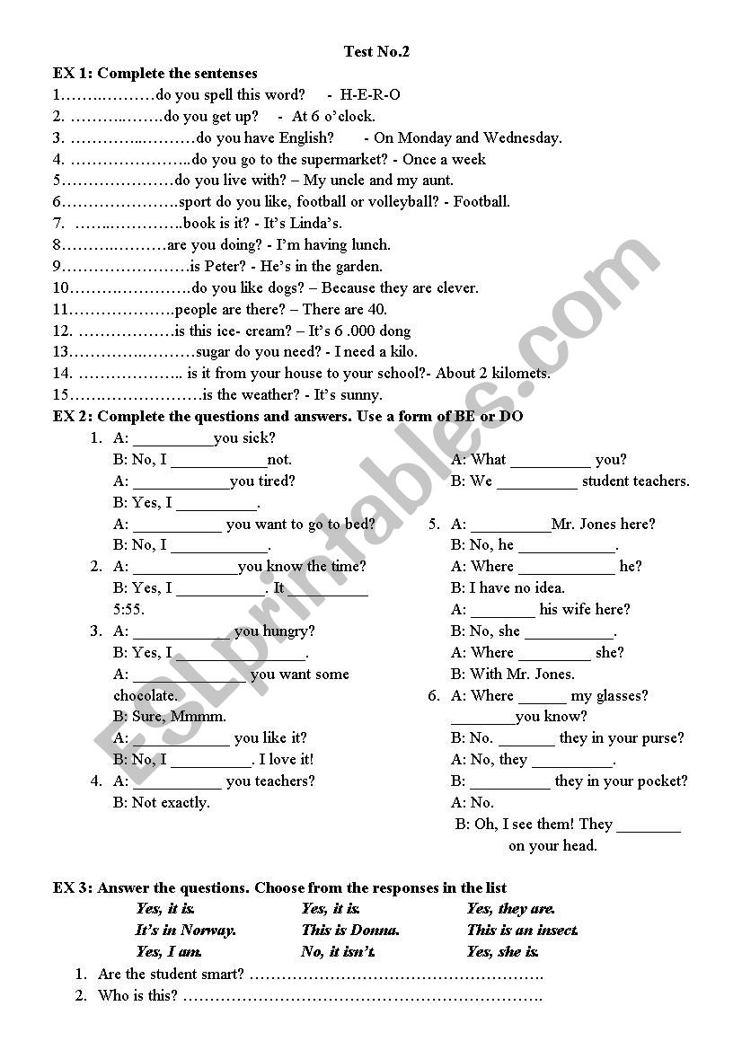 Test for kids No.2 worksheet