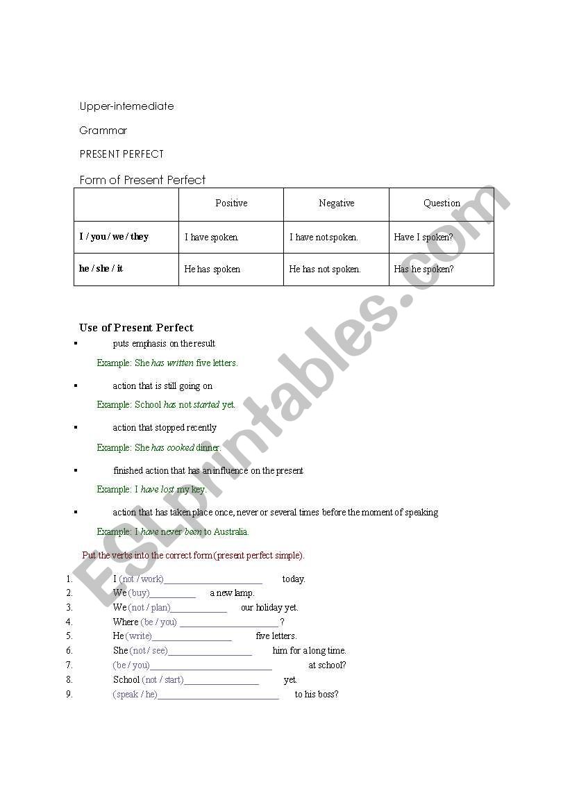 Grammar diferent tenses worksheet